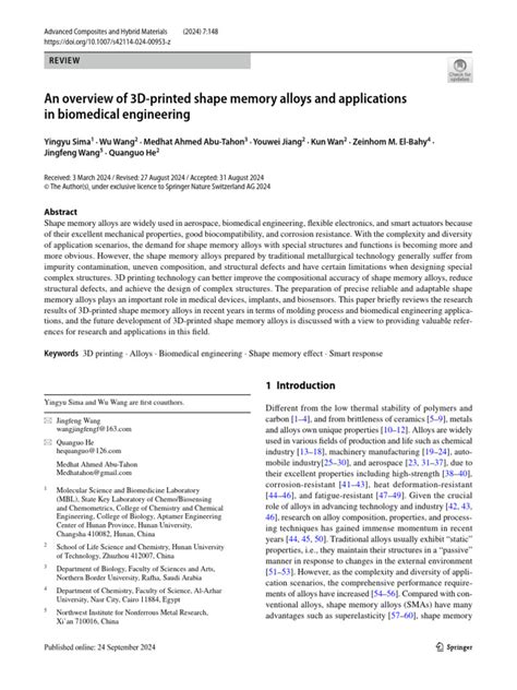 An overview of 3D-printed shape memory alloys and ... - Springer - wintechmobiles.com