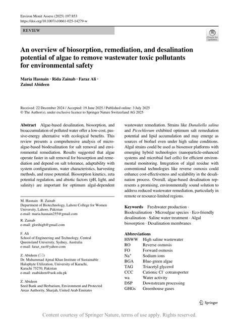 An overview of biosorption, remediation, and desalination ... - Springer - raincitystudios.com