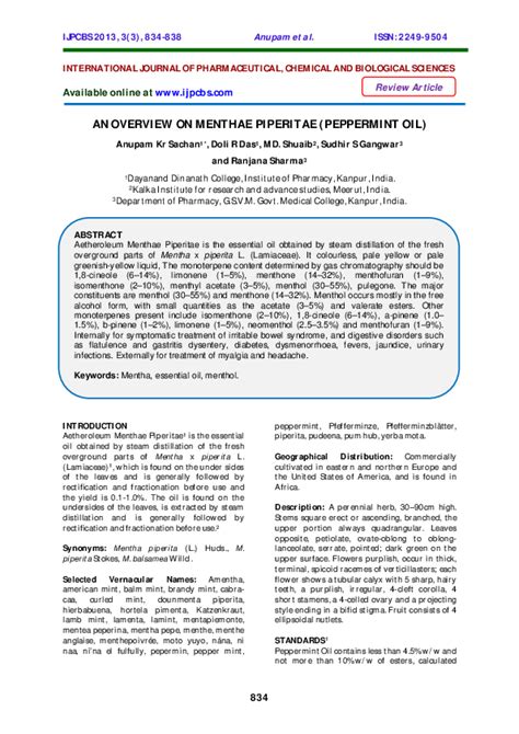 AN OVERVIEW ON MENTHAE PIPERITAE (PEPPERMINT OIL)