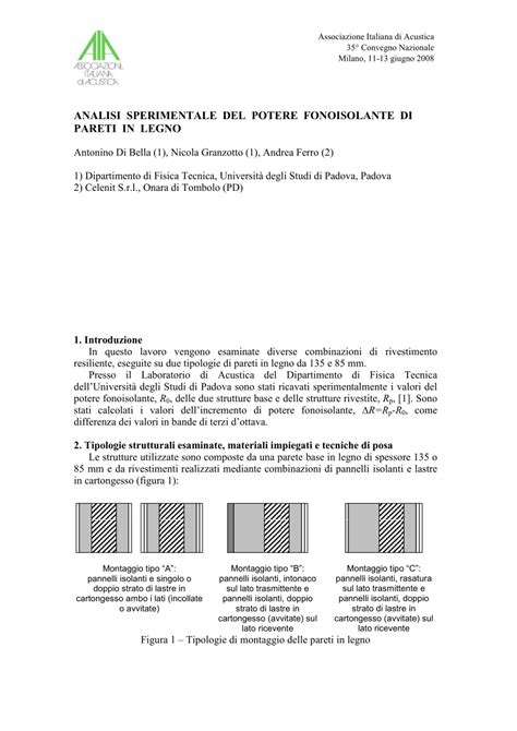 ANALISI SPERIMENTALE DEL POTERE FONOISOLANTE …