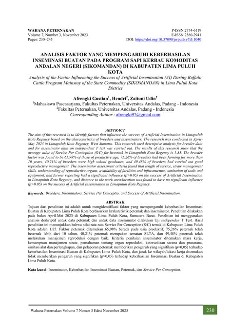 Analisis Faktor Keberhasilan Inseminasi Buatan pada Sapi Program ... - muktibox.com