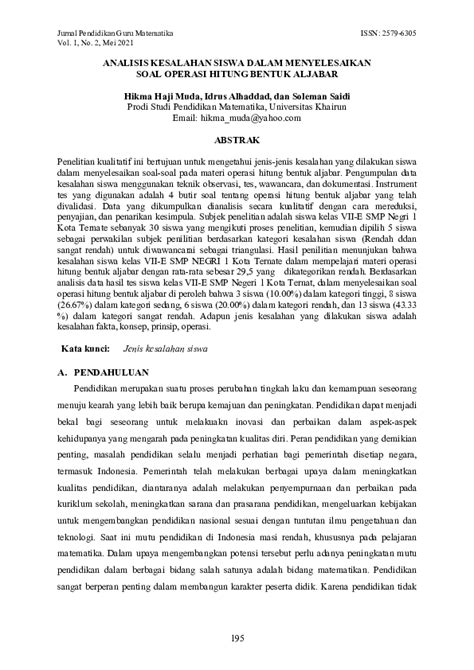 ANALISIS KESALAHAN SISWA DALAM MENYELESAIKAN SOAL OPERASI HITUNG ... - wintechmobiles.com