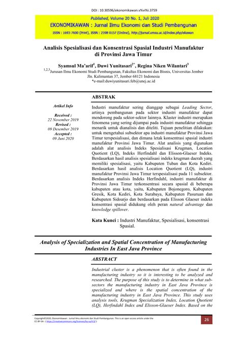 Analisis Spesialisasi dan Konsentrasi Spasial Industri Manufaktur di ... - wintechmobiles.com