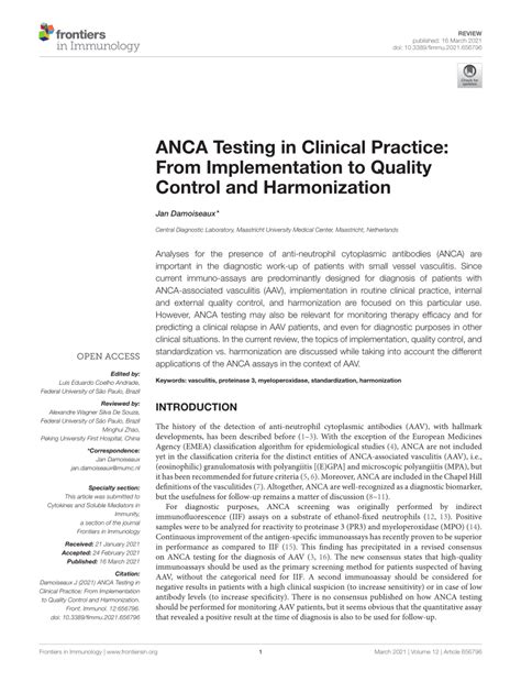 ANCA Testing in Clinical Practice: From Implementation to.