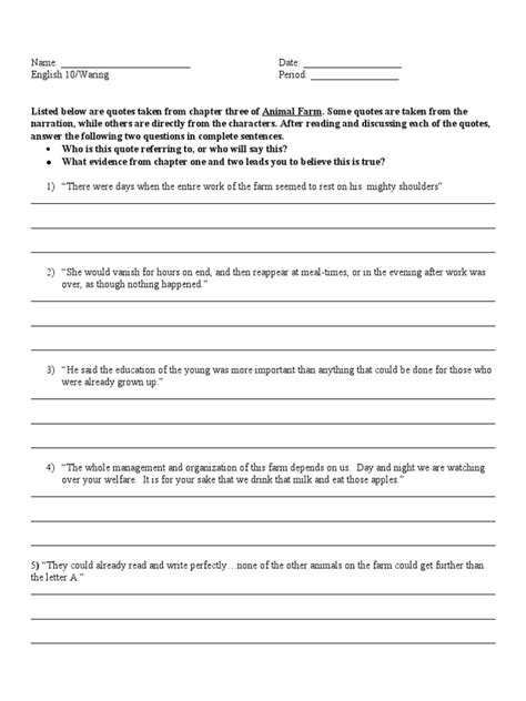 ANIMAL FARM Chapter 2 Worksheet PDF