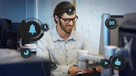 Animation of computer icons over caucasian businessman using virtual ... - muktibox.com