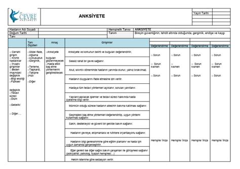 ANKSİYETE-HASTA BAKIM PLANI. 