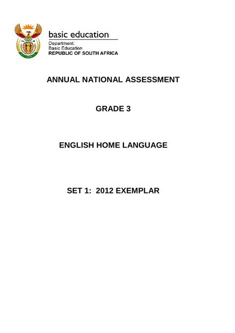 ANNUAL NATIONAL ASSESSMENT GRADE 1 ENGLISH HOME …