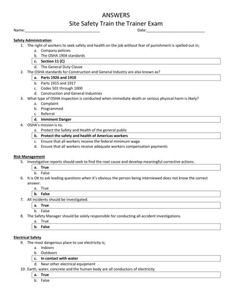 ANSWERS Site Safety Train the Trainer Exam