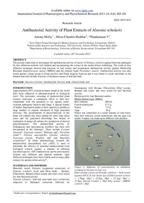 Antibacterial Activity of Plant Extracts of Alstonia scholaris - raincitystudios.com