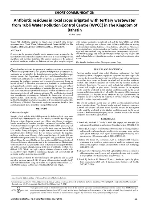 Antibiotic residues in local crops irrigated with tertiary wastewater ... - raincitystudios.com