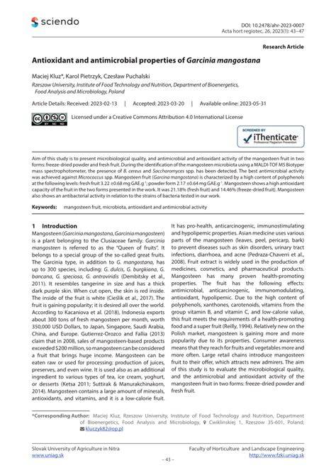 Antioxidant and antimicrobial properties of Garcinia … - raincitystudios.com