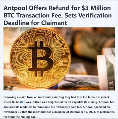 Antpool Offers To Refund 83-Btc Transaction Fee To Affected User