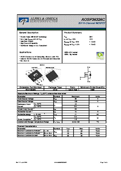 AOSP36326C Alpha & Omega Semiconductor Inc. Discrete …