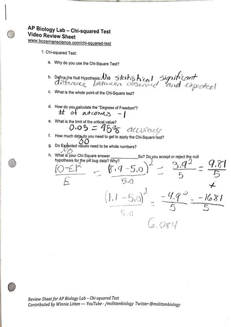 AP Biology Lab – Chi-squared Test Video Review Sheet …