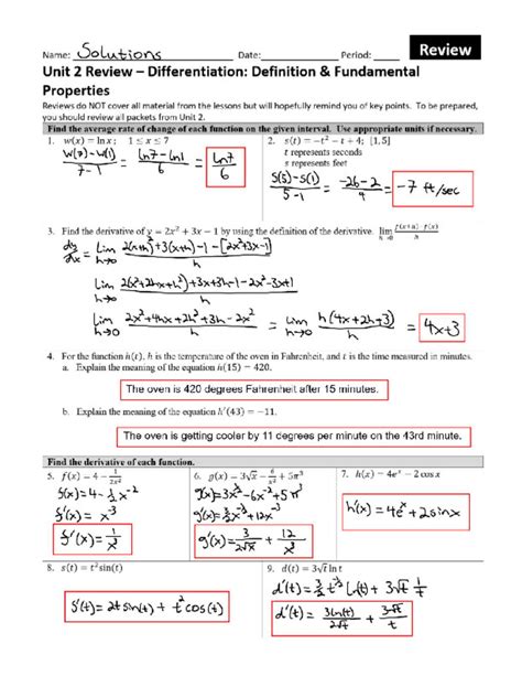 AP Calculus AB Unit 2 Differentiation Definition and Fundamental