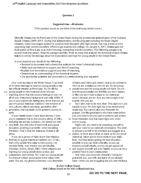 AP ENGLISH LANGUAGE AND COMPOSITION FREE-RESPONSE QUESTIONS ...