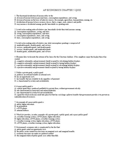 AP Economics Chapter 5 Quiz PDF Externality Subsidy