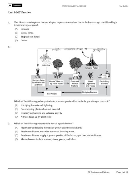 AP Environmental Science Unit 1 Practice Test