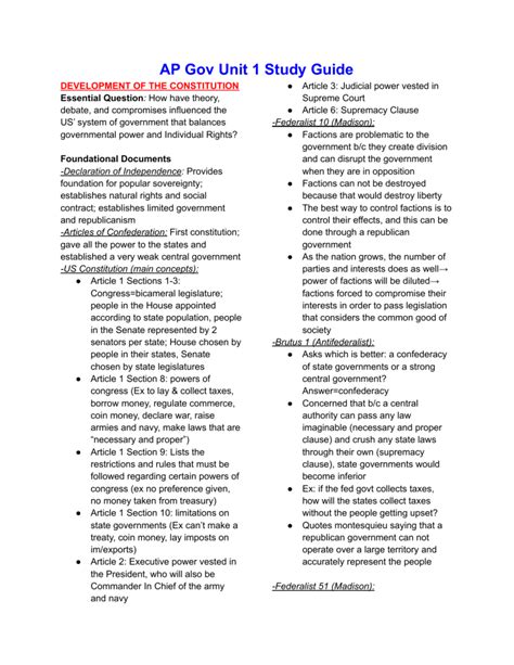 AP Gov Unit 1 Study Guide