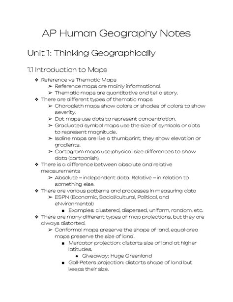 AP HUG Notes Unit 13 AP Human Geography Notes Unit 1 Thinking