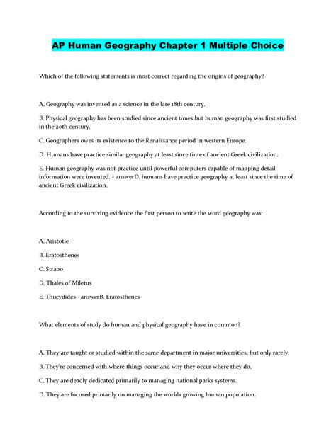 AP Human Geography Chapter 1 Multiple Choice