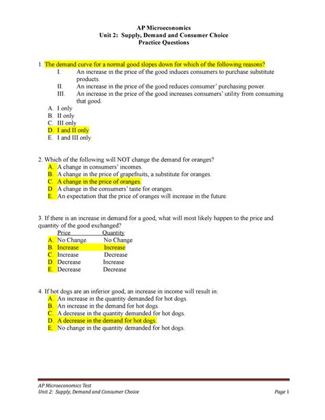 AP Micro Unit 2 Practice MC Questions AP Microeconomics Unit 2