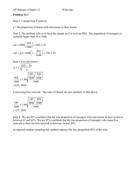 AP Statistics Chapter 12 Writeups Problem 12.7 Step 1 1
