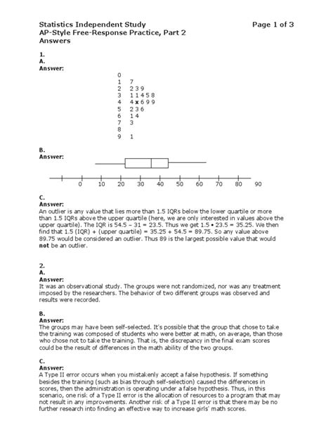 AP Statistics Practice Exam Answers Type I And Type Ii Errors