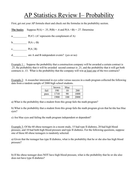 AP Statistics Review Probability - Northern Highlands Regional …