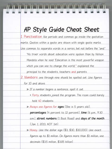 AP Style Cheat Sheet PDF Comma Language Mechanics