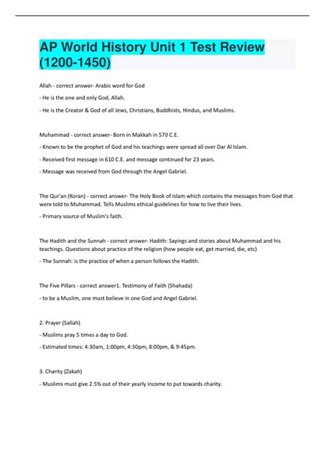 AP World History Unit 1 Test Review () Questions and answers latest