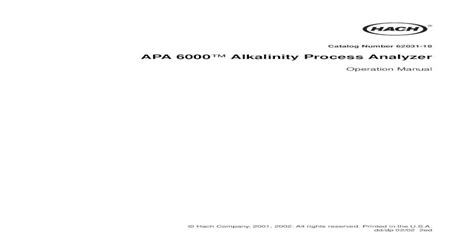 APA 6000 Alkalinity Process Analyzer Operation Manual