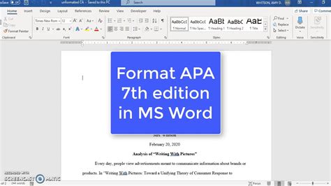 APA 7th edition in MS Word YouTube