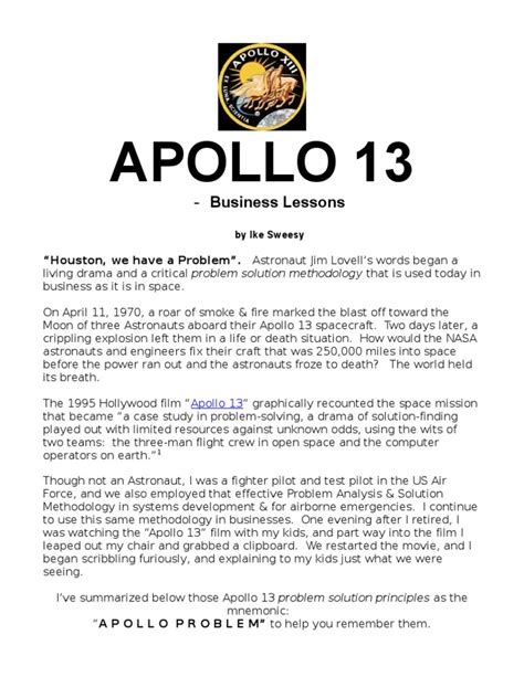 APOLLO 13 Problem Solution Management