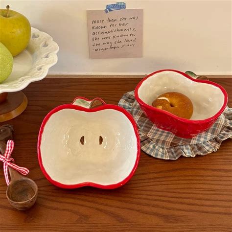Apple Shaped Ceramic Bowl - 4 Inch Fruit Salad Dessert … - muktibox.com