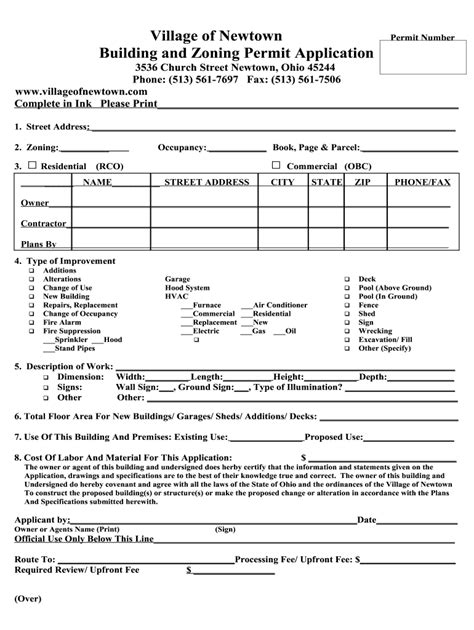 APPLICATION FOR BUILDING AND ZONING PERMIT