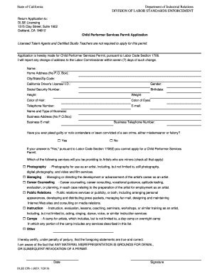 APPLICATION FOR CHILD PERFORMER SERVICES PERMIT