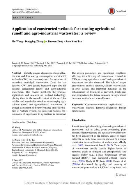 Application of constructed wetlands for treating agricultural runoff ... - raincitystudios.com