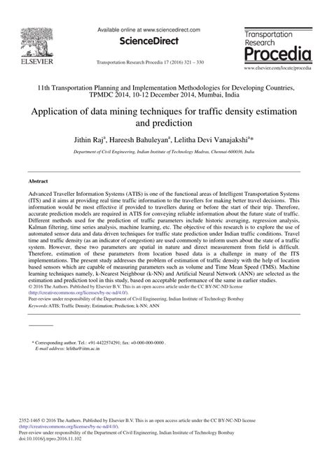 Application of Data Mining Techniques for Traffic Density Estimation ... - coolestguyplanet.net