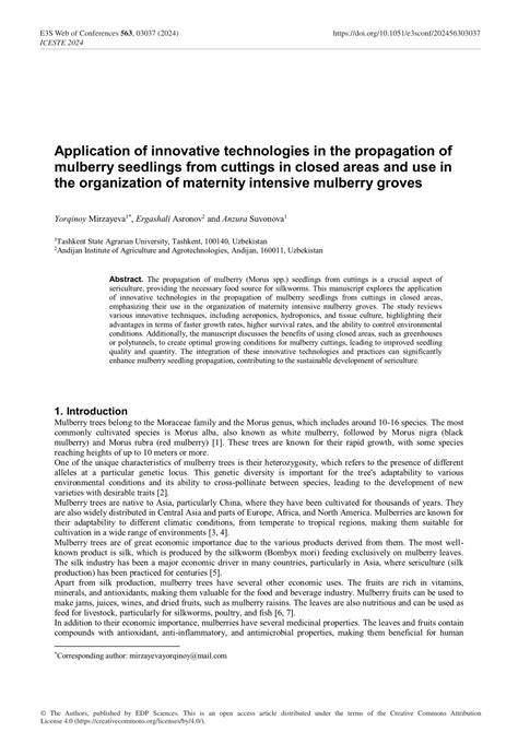 Application of innovative technologies in the propagation of mulberry ... - raincitystudios.com