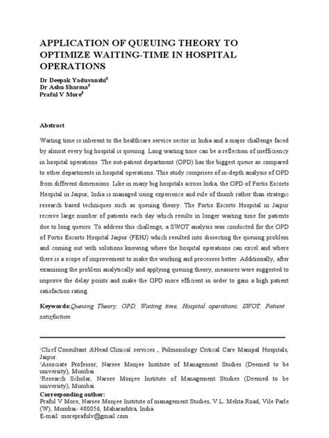 Application of Queuing Theory to Optimize Waiting-Time in Hospital ... - wintechmobiles.com