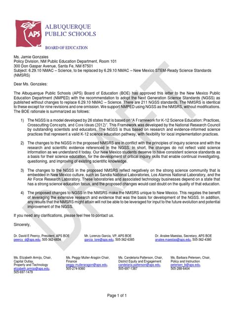 APS letter to PED
