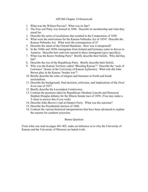 APUSH Chapter 14 Homework
