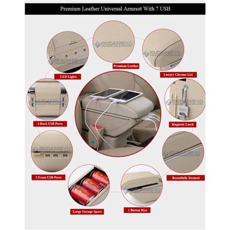 Armrest Mobil Universal Center Console Box 7 USB Port Charger + LED - raincitystudios.com