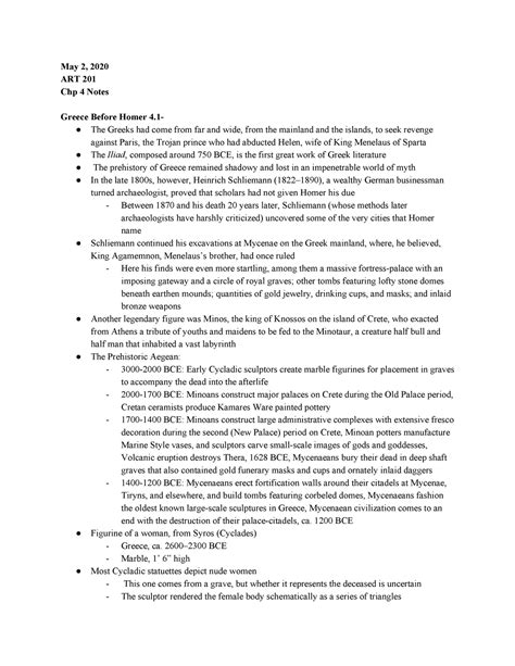 ART 201 Chp 4 Notes - May 2, 2024 ART 201 Chp 4 Notes Greece Before ...