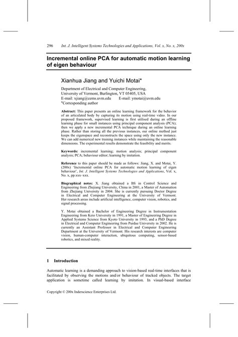 Article: Incremental online PCA for automatic motion learning of eigen ... - wintechmobiles.com