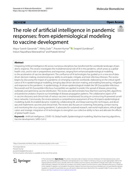 Artificial Intelligence in Epidemic Modeling and Pandemic ... - Springer - coolestguyplanet.net