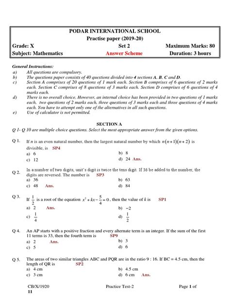 AS CBSE X Math Practise standard 2