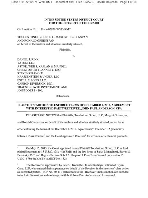 AS FILED Motion to Enforce Agreement pdf